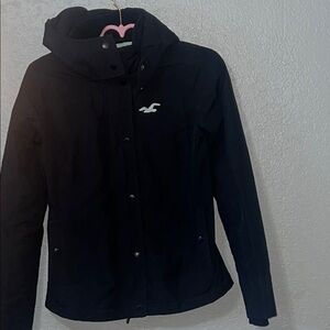 Hollister Women's Black Hooded Puffer Jacket with a bit of a sheen coat Size XS